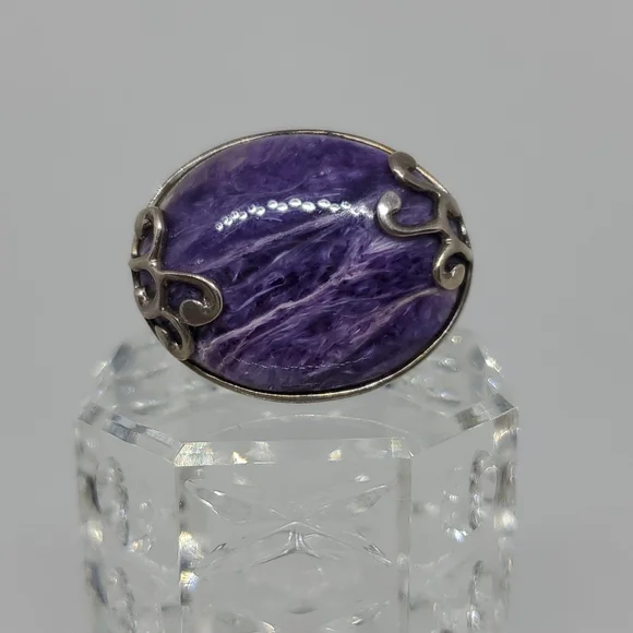Purple Charoite and Silver Ring - Picture 1 of 6